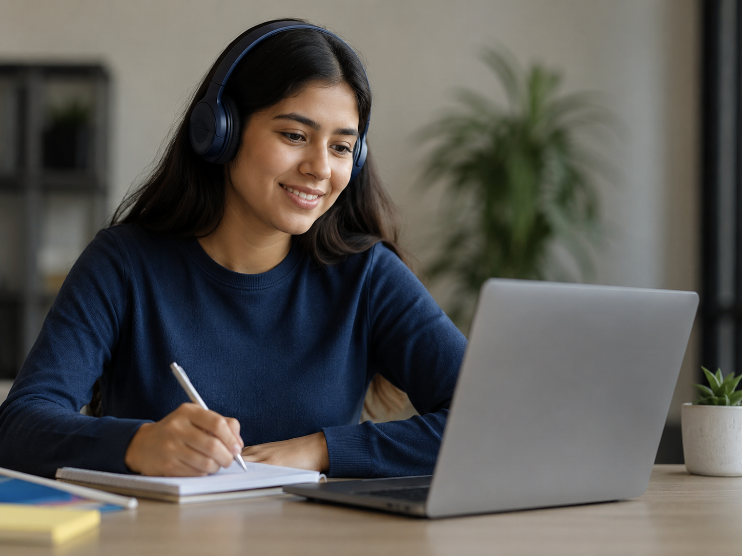 Estudiante revisando opciones de beca mientras usa una computadora
